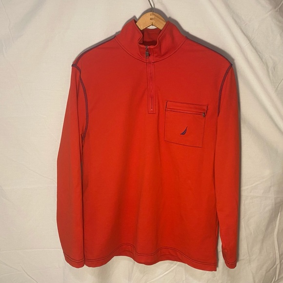🎉2/$20 Nautica Mens Large Collared LongSleeve Zipper Polo Bright Red Golf Shirt - Picture 3 of 15